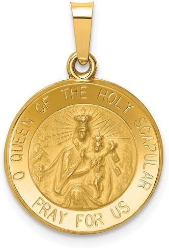 14K Yellow Gold Polished & Satin Queen of the Holy Scapular Reversible Medal Pendant in Saudi Arabia