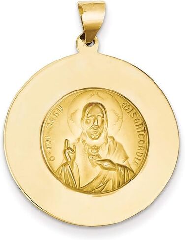 14K Yellow Gold Polished & Satin Queen of the Holy Scapular Reversible Medal Pendant in Saudi Arabia