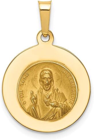 14K Yellow Gold Polished & Satin Queen of the Holy Scapular Reversible Medal Pendant in Saudi Arabia