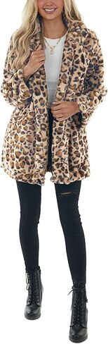 معاطف SeekMe النسائية من الفرو الصناعي سترات الفهد فضفاضة دافئة للخريف والشتاء سترة منفوشة ملابس خارجية (1807-WhiteOrangeX1-M-FY) in Kuwait