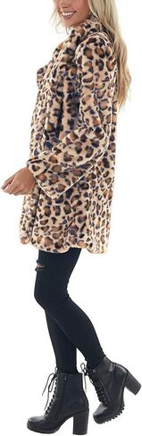 معاطف SeekMe النسائية من الفرو الصناعي سترات الفهد فضفاضة دافئة للخريف والشتاء سترة منفوشة ملابس خارجية (1807-WhiteOrangeX1-M-FY) in Kuwait