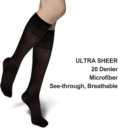 DIVINA VITAE 10 Pairs Sheer Knee High Socks Womens Knee High Stockings Pantyhose With Reinforced Toe 20D Knee High Nylons Silky Elastic Black Sheer Knee High Stockings in Saudi Arabia