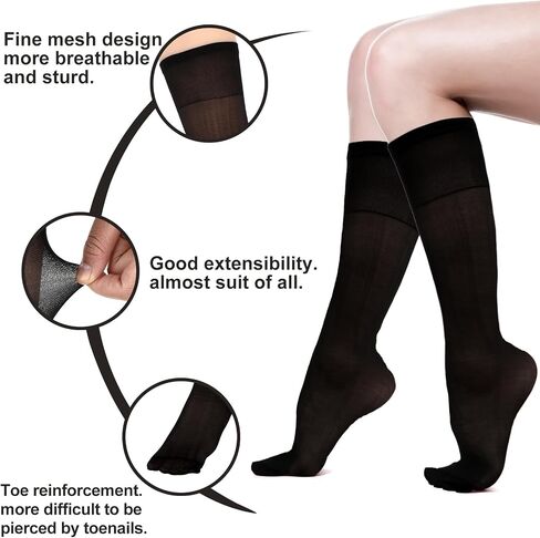 DIVINA VITAE 10 Pairs Sheer Knee High Socks Womens Knee High Stockings Pantyhose With Reinforced Toe 20D Knee High Nylons Silky Elastic Black Sheer Knee High Stockings in Saudi Arabia