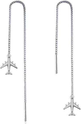 RUIZHEN Personality Airplane And World Map Long Chain Threader Drop Dangle Earrings for Girls Travel Jewelry in Saudi Arabia