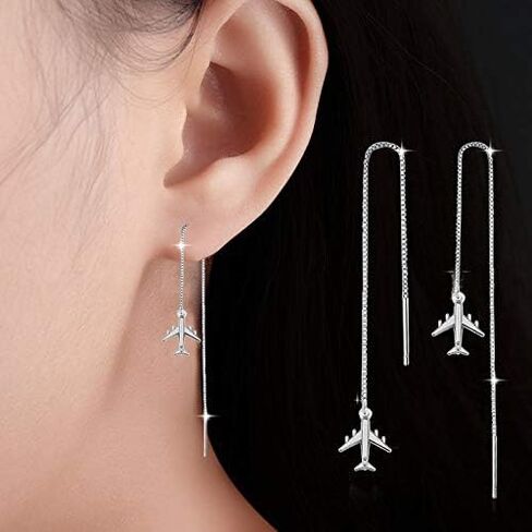 RUIZHEN Personality Airplane And World Map Long Chain Threader Drop Dangle Earrings for Girls Travel Jewelry in Saudi Arabia