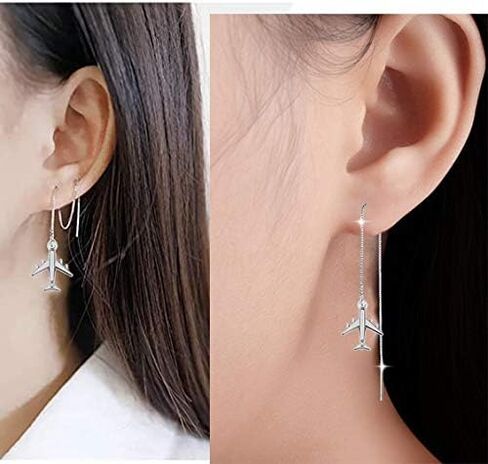 RUIZHEN Personality Airplane And World Map Long Chain Threader Drop Dangle Earrings for Girls Travel Jewelry in Saudi Arabia