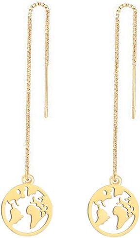 RUIZHEN Personality Airplane And World Map Long Chain Threader Drop Dangle Earrings for Girls Travel Jewelry in Saudi Arabia
