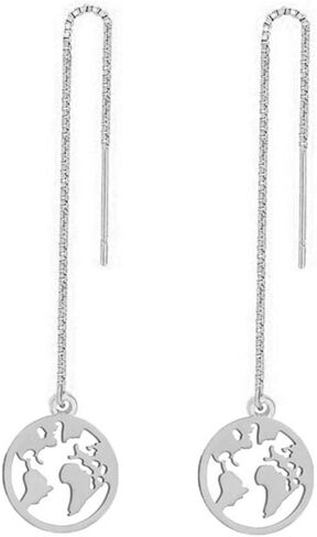RUIZHEN Personality Airplane And World Map Long Chain Threader Drop Dangle Earrings for Girls Travel Jewelry in Saudi Arabia