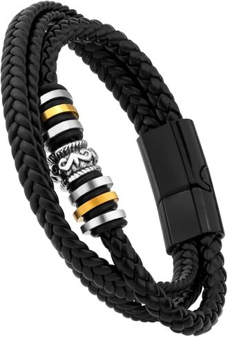 wynameleri Mens Leather Bracelet with Stainless Steel Clasp Jewelry Multi-Layer Braided Men Wrist Cuff Bracelet in Saudi Arabia