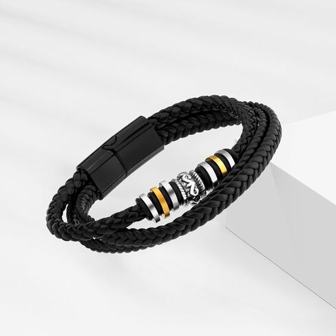 wynameleri Mens Leather Bracelet with Stainless Steel Clasp Jewelry Multi-Layer Braided Men Wrist Cuff Bracelet in Saudi Arabia