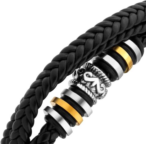 wynameleri Mens Leather Bracelet with Stainless Steel Clasp Jewelry Multi-Layer Braided Men Wrist Cuff Bracelet in Saudi Arabia