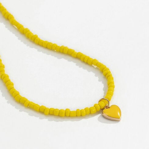 Vintage Color Rice Beaded Beaded Necklace Can Fold Wear Sweet Cool Wind Drop Oil Heart Pendant Collar Bone Collar for Women and Girl in Saudi Arabia
