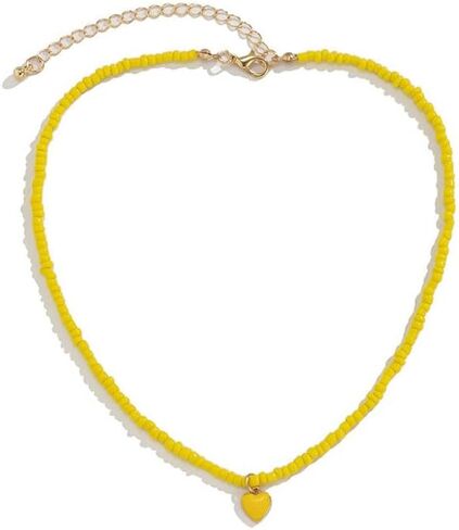 Vintage Color Rice Beaded Beaded Necklace Can Fold Wear Sweet Cool Wind Drop Oil Heart Pendant Collar Bone Collar for Women and Girl in Saudi Arabia