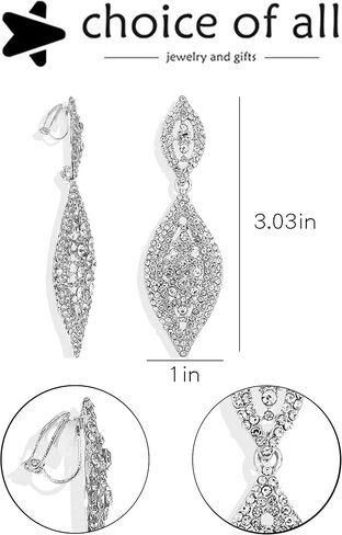 Clip on Earrings Women Black Rhinestone Earrings Dangle Formal Earrings Sparkly Earrings 2023 Christmas for Teen Girls in Saudi Arabia