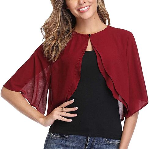 Ladiery Women's Shrugs Chiffon Short Sleeve Open Front Bolero Cardigan Outerwear Shawl Evening Wedding Cape Shirt Tops in Kuwait