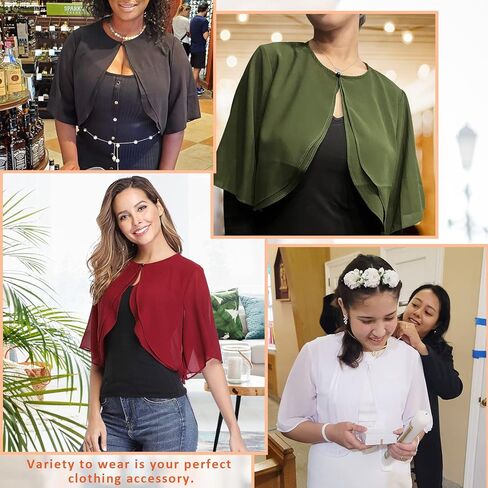 Ladiery Women's Shrugs Chiffon Short Sleeve Open Front Bolero Cardigan Outerwear Shawl Evening Wedding Cape Shirt Tops in Kuwait