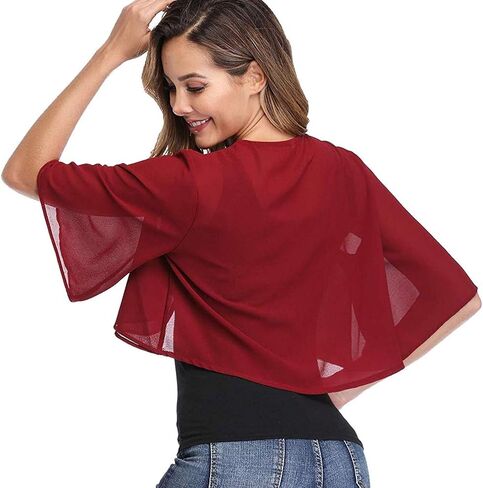 Ladiery Women's Shrugs Chiffon Short Sleeve Open Front Bolero Cardigan Outerwear Shawl Evening Wedding Cape Shirt Tops in Kuwait