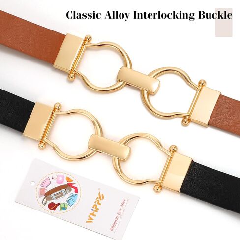 WHIPPY عبوة من 2 أحزمة جلدية رفيعة للسيدات حزام خصر رفيع مع إبزيم ذهبي لفساتين الفساتين in Kuwait