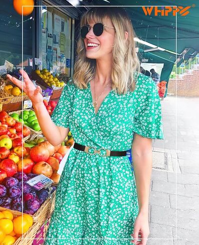 WHIPPY عبوة من 2 أحزمة جلدية رفيعة للسيدات حزام خصر رفيع مع إبزيم ذهبي لفساتين الفساتين in Kuwait