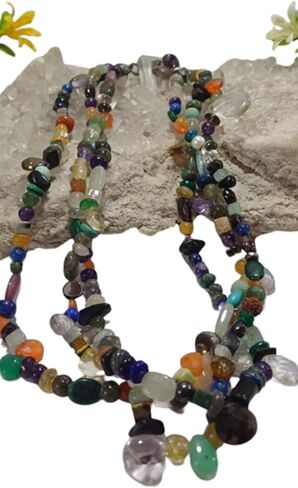 Vintage Handmade Multicolor Semi Precious Stone Agate Bead Necklace Strand Neckpiece For Unisex Adult in Saudi Arabia