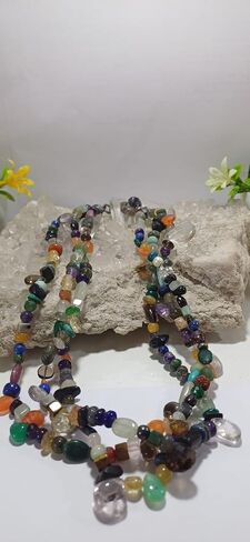 Vintage Handmade Multicolor Semi Precious Stone Agate Bead Necklace Strand Neckpiece For Unisex Adult in Saudi Arabia