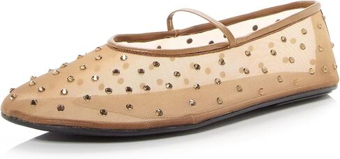 Rhinestone Mesh Ballet Flats for Women Crystal Embellished Mary Jane Flats Stretch Band Ballerina Shoes in Saudi Arabia