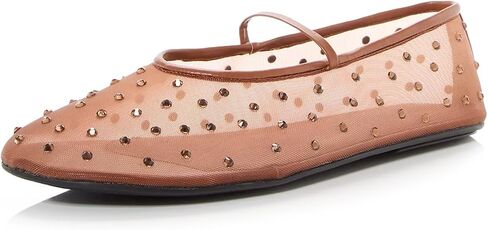 Rhinestone Mesh Ballet Flats for Women Crystal Embellished Mary Jane Flats Stretch Band Ballerina Shoes in Saudi Arabia
