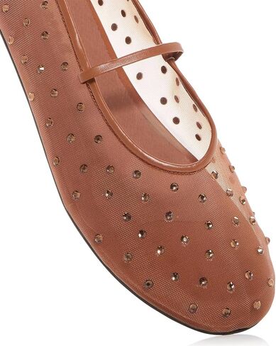 Rhinestone Mesh Ballet Flats for Women Crystal Embellished Mary Jane Flats Stretch Band Ballerina Shoes in Saudi Arabia