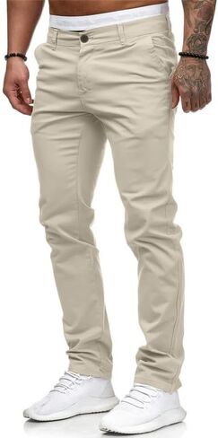 بنطلون تشينو رجالي من HUNGSON مقاس نحيف قابل للتمدد ومسطح من الأمام (بيج، 30 عرض × 28 طول) in Kuwait