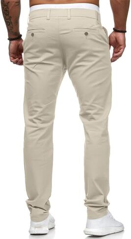 سروال تشينو رجالي من HUNGSON مقاس نحيف قابل للتمدد ومسطح من الأمام (بيج، 32 عرض × 28 طول) in Kuwait