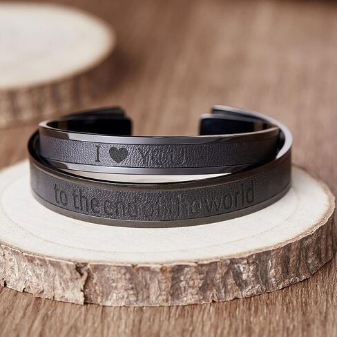 AW BRIDAL Couple Bracelets Stainless Steel & Leather Matching Bracelets for Couples Cuff Bracelets for Women/Men Anniversary Engagement Gifts Wedding Gifts for Couples Bridal Shower Gifts in Saudi Arabia