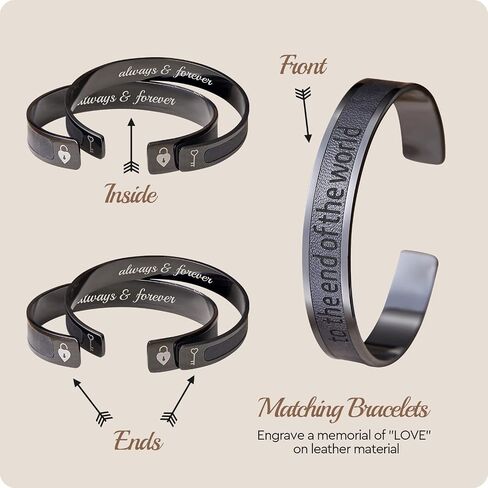 AW BRIDAL Couple Bracelets Stainless Steel & Leather Matching Bracelets for Couples Cuff Bracelets for Women/Men Anniversary Engagement Gifts Wedding Gifts for Couples Bridal Shower Gifts in Saudi Arabia
