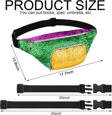 Abbylike 4 Pcs Mardi Gras Sequin Fanny Pack for Women Glitter Crossbody Bags with Adjustable Strap Sequin Bag Hiking Waist Packs Waist Pouch for Carnival Christmas Birthday Party in Kuwait