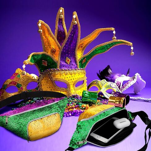 Abbylike 4 Pcs Mardi Gras Sequin Fanny Pack for Women Glitter Crossbody Bags with Adjustable Strap Sequin Bag Hiking Waist Packs Waist Pouch for Carnival Christmas Birthday Party in Kuwait