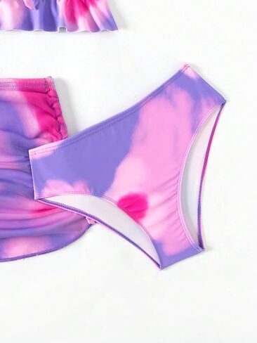 OYOANGLE Girl's 3 Piece Bikini Sets Tie Dye High Waist Swimsuit with Drawstring Cover Up Skirts in Saudi Arabia