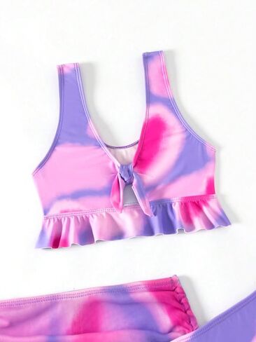 OYOANGLE Girl's 3 Piece Bikini Sets Tie Dye High Waist Swimsuit with Drawstring Cover Up Skirts in Saudi Arabia