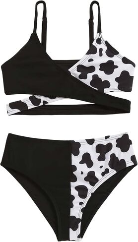 WDIRARA Toddler Girl's 2 Piece Sets Bathing Suits Cow Print Criss Cross Wrap Spaghetti Strap Bikini Swimsuit in Saudi Arabia