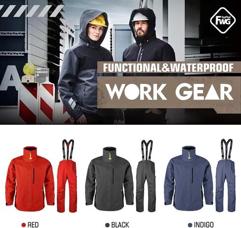 FWG PRO Workwear Waterproof Jacket with Bibs Pants Combo Rain suit Durable Breathable in Kuwait
