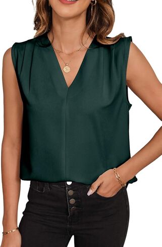 EVALESS Women's Pleated V Neck Sleeveless Tank Top in Saudi Arabia
