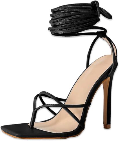 PiePieBuy Women's Lace Up Heeled Sandals Square Flip Flop High Heels Strappy Party Shoes in Saudi Arabia