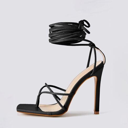 PiePieBuy Women's Lace Up Heeled Sandals Square Flip Flop High Heels Strappy Party Shoes in Saudi Arabia