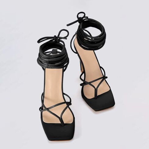 PiePieBuy Women's Lace Up Heeled Sandals Square Flip Flop High Heels Strappy Party Shoes in Saudi Arabia