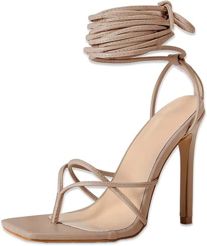 PiePieBuy Women's Lace Up Heeled Sandals Square Flip Flop High Heels Strappy Party Shoes in Saudi Arabia