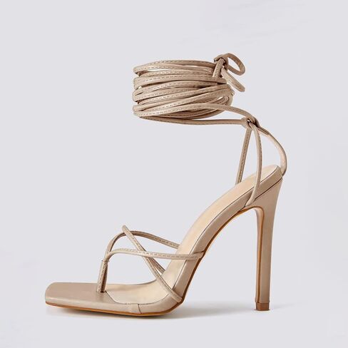 PiePieBuy Women's Lace Up Heeled Sandals Square Flip Flop High Heels Strappy Party Shoes in Saudi Arabia