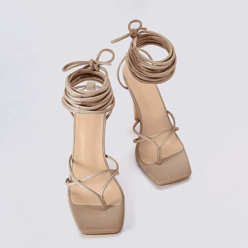 PiePieBuy Women's Lace Up Heeled Sandals Square Flip Flop High Heels Strappy Party Shoes in Saudi Arabia