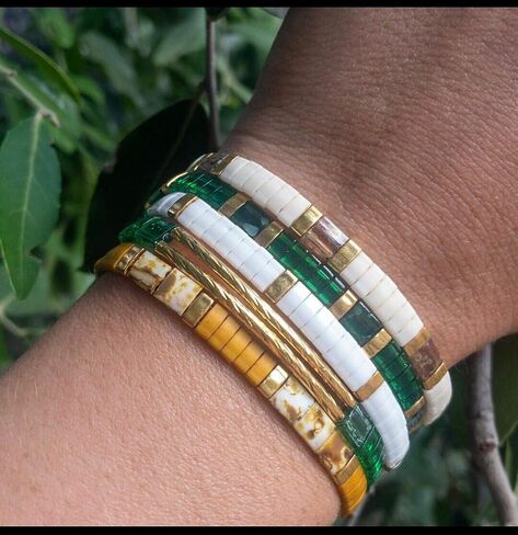 KELITCH Tila Beads Stretch Bracelets Wrap Friendship Bracelets Women Beach Bracelets - Green 12K in Saudi Arabia