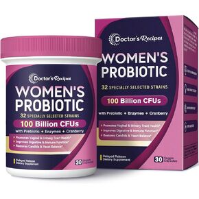 Doctor's Recipes Women's Probiotics, 50 Billion CFU 16 Strains, with Organic Prebiotics Cranberry, Shelf Stable, Delayed Release, 120 Capsules (Pack of 2), 60 Day Supply