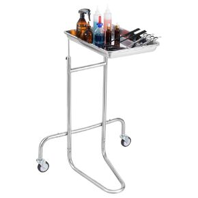VEVOR Medical Instruments Stand with Adjustable Tray, Mayo Stand Double Post, Stainless Steel Lab Carts, Secure Height Adjustments 34"-53", Lab Rolling Cart for Lab, Clinic, Hospital, Salon