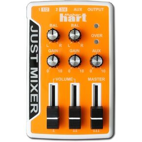 JUST MIXER Audio Mixer - Battery/USB Powered Portable Pocket Audio Mixer w/ 3 Stereo Channels (3.5mm) Plus On/Off Switch/Blue