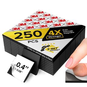 X-bet MAGNET Magnetic Squares - Industrial Flexible Sticky Magnets - Peel & Stick Magnetic Sheets, Tape Alternative to Magnetic Stickers, Magnetic Strip (250)